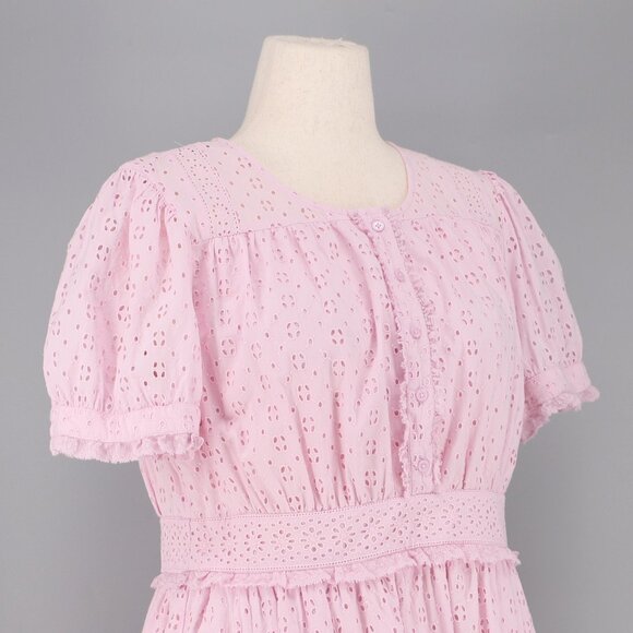 J.CREW Ruffle Button-Front Eyelet Mini Dress in Pink Frosty Lavender Size 12 - Picture 4 of 10